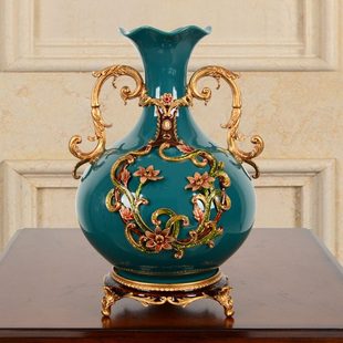 客厅玄关插花古典花纹家用乔迁礼品 珐琅彩陶瓷琉璃花瓶摆件欧式