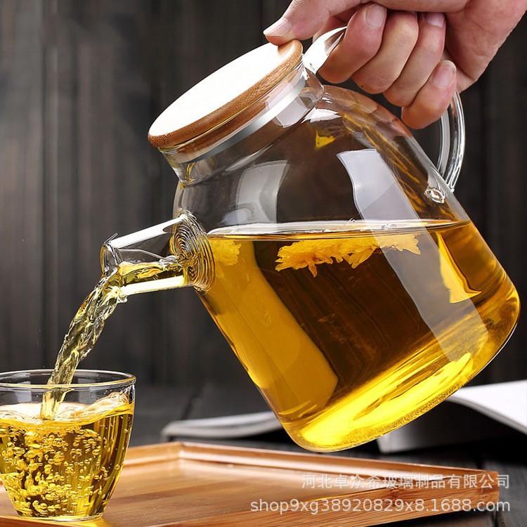 高硼硅玻璃耐热煮茶壶大容量加厚冷水壶凉水壶果汁凉杯竹盖壶跨境