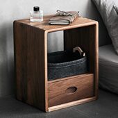 北欧床头柜简约现代小尺寸黑胡桃色木质全实木轻奢小奢卧室床边柜