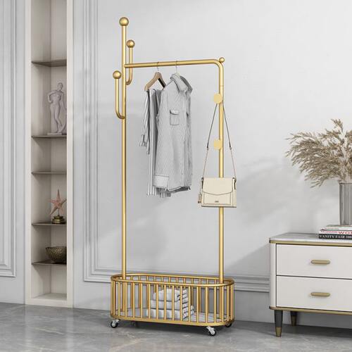 挂衣架立式轻奢衣服架北欧收纳轮可移动衣帽架落地家用带卧室客厅