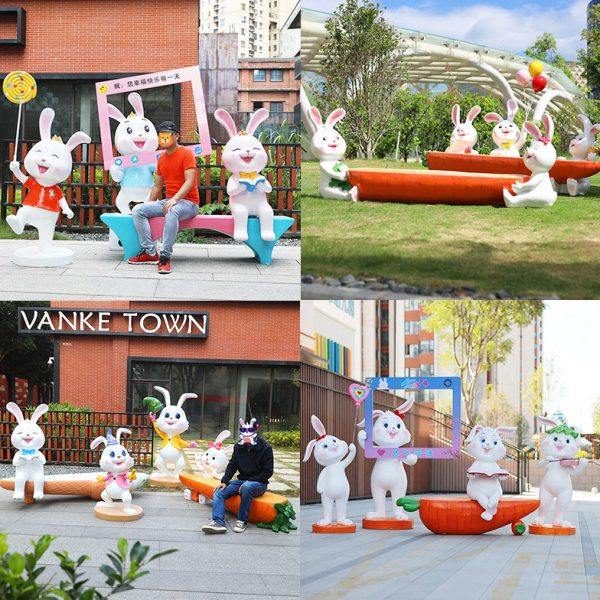 卡通兔子座椅摆件玻璃钢胡萝卜兔子雕塑户外幼儿园公园林景观小品,家居饰品,户外/庭院摆件,淘宝优惠券,粉丝福利购,淘宝优惠卷