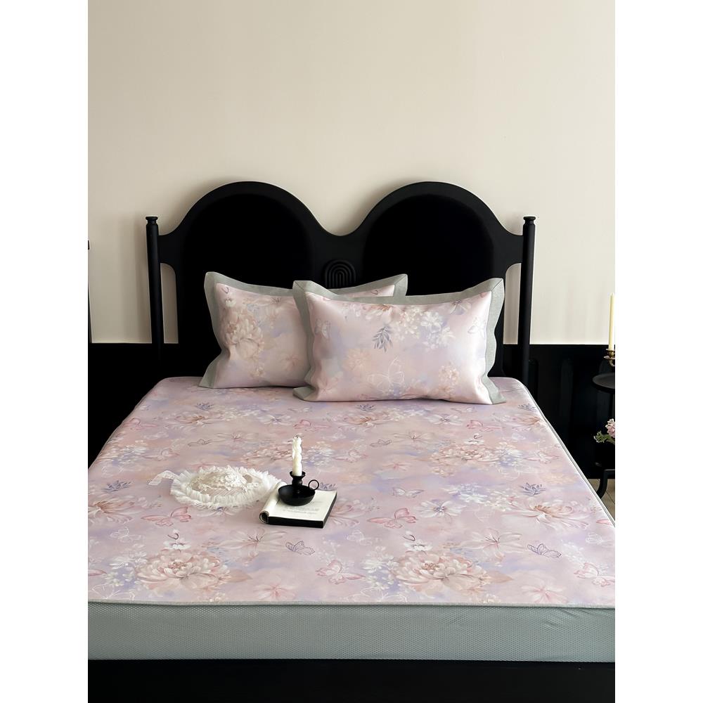 高端A类夏季抗菌冰丝席床笠三件套可机洗折叠凉感印花空调软席子