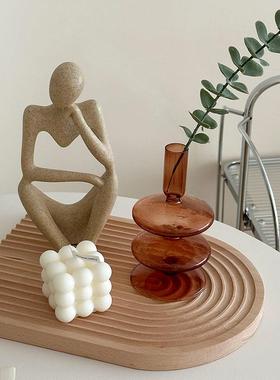 轻奢高档客厅装饰摆件玻璃花瓶复古创意入户门摆设桌面房间电视柜