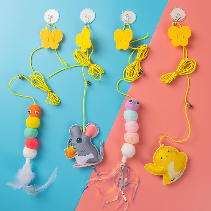 1新款猫玩具逗猫棒伸缩挂门毛毡猫玩具宠物用品老鼠动物互动游戏