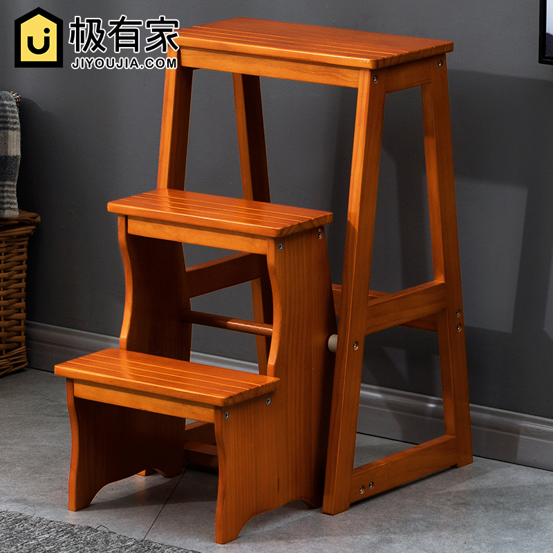 实木折叠梯d凳家用三步登高凳两用梯椅室内多功能踏板楼梯子