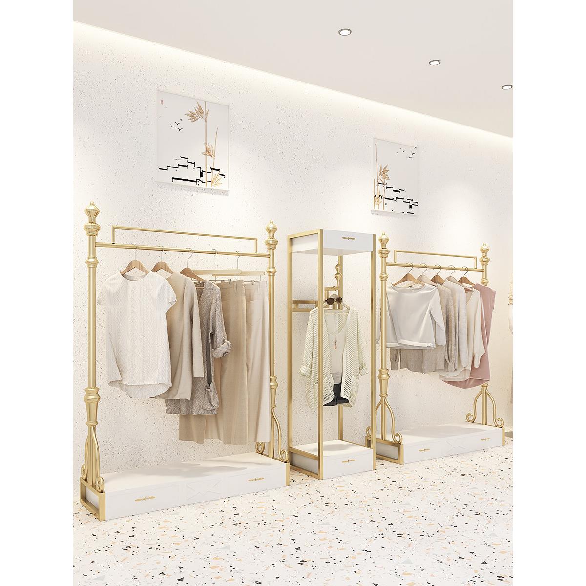 万坚 服装店展示架落地式女装店欧式货架挂衣架陈列衣服架子金色