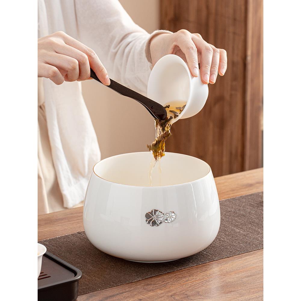 晟窑白瓷茶洗家用特大号茶渣缸水盂杯洗大容量废水缸收纳碗茶杯盆