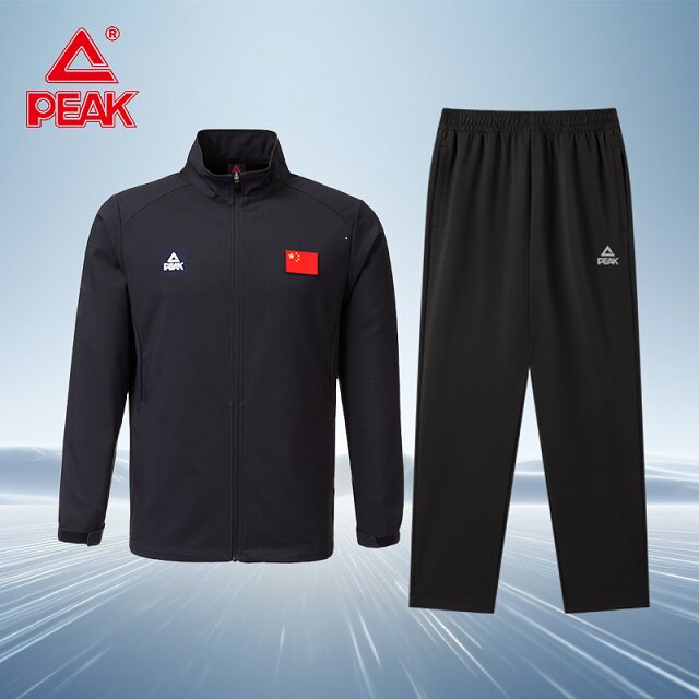 匹克商务公务黑色春季薄款运动套装国旗夹克外套户外休闲潮流团购