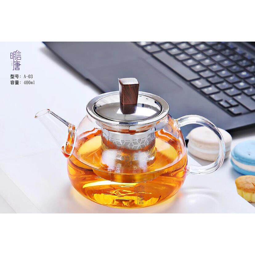 明信唐耐热玻璃泡茶壶不锈钢内胆花茶壶中式家用新款茶水分离煮茶