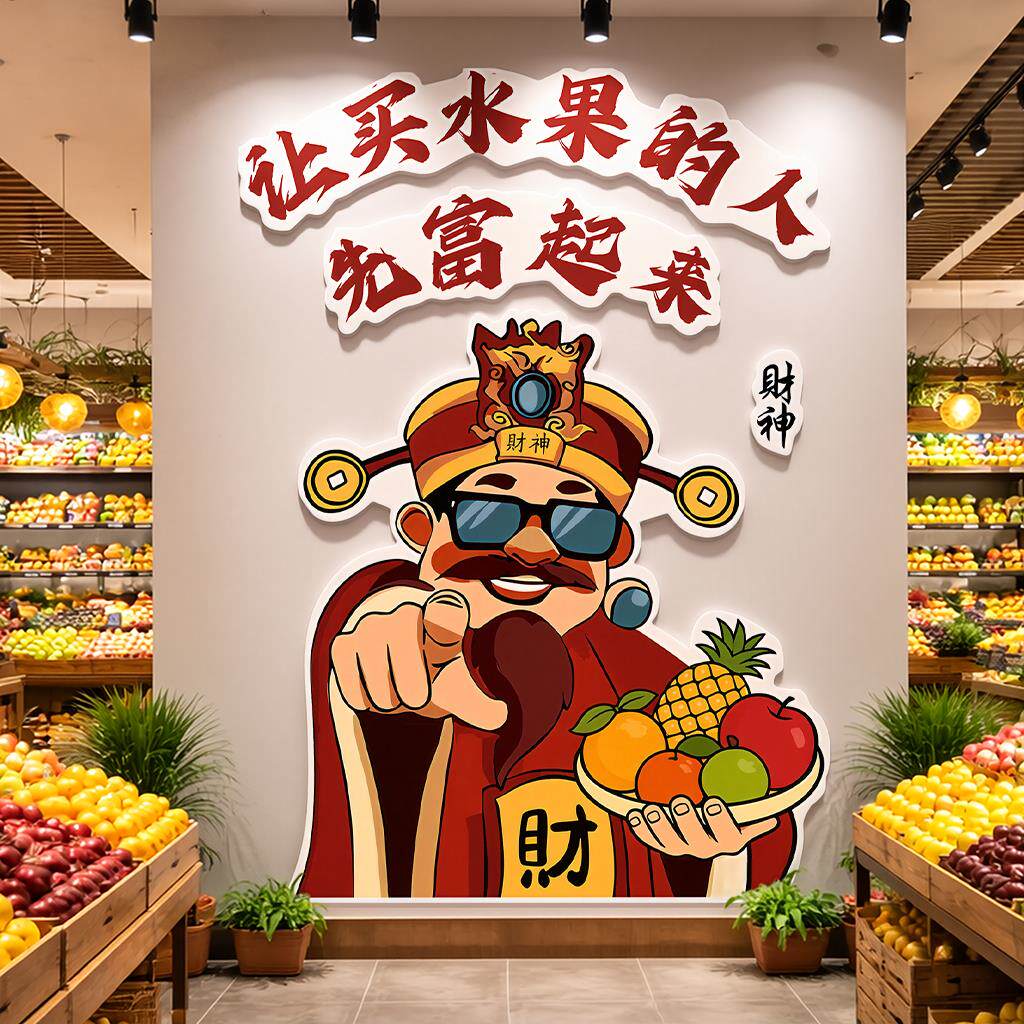 水果鲜果店墙面装饰墙面贴画3D立体壁贴水果超市收银柜台布置装饰