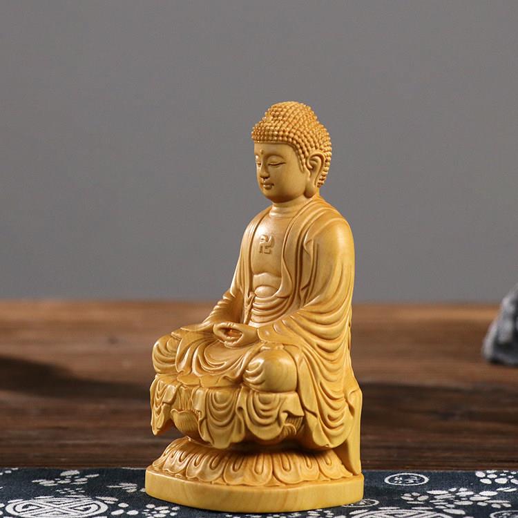 黄杨木雕刻佛像摆件 释迦牟尼如来佛 新中式风格手工艺品 汽车平