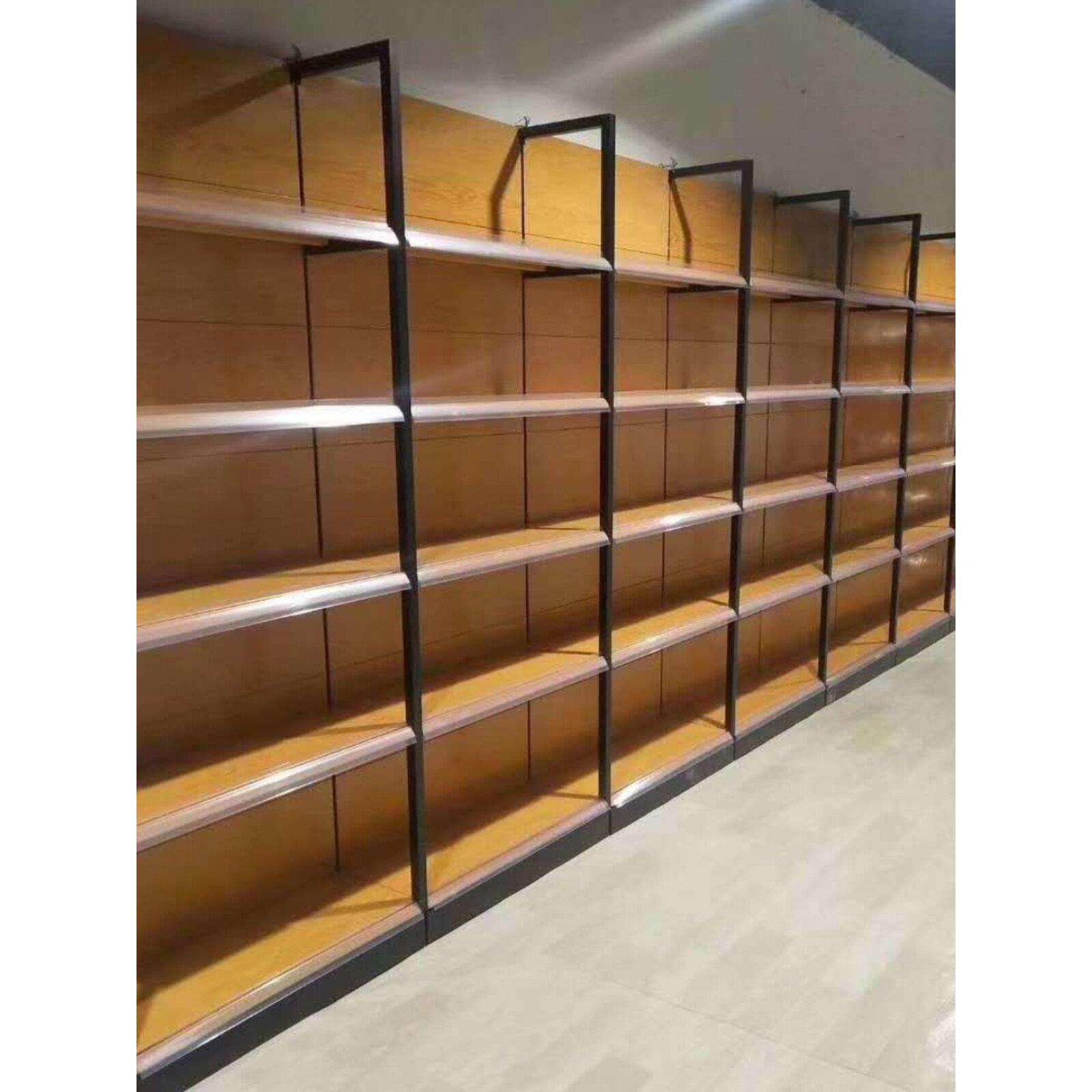 四柱超市货架新款木纹转印展示架便利店母婴多层置物架子中岛货柜