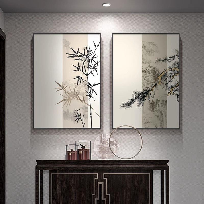 新中式玄关装饰画水墨画茶室高端轻奢中国风客厅背景墙四君子壁画