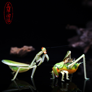 琉璃仿真蝈蝈螳螂蛐蛐青蛙知了昆虫小摆件微盆景观装 饰玻璃工艺品