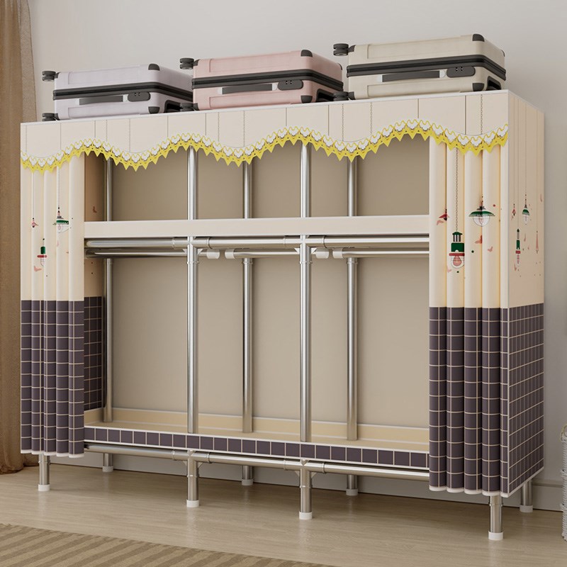 衣柜家用卧室全钢架加厚加粗结实耐用布衣柜出租房用宿舍简易组装