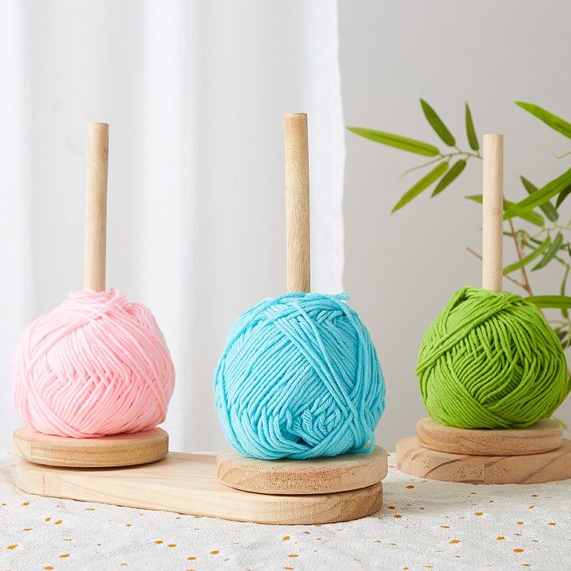 家用绕线毛线轴可转动旋转针织线团手作编织工具底座实木轴线架