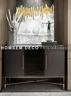 现代样板间入门玄关柜黑色铸铁人物摆件水晶花器客厅博古架工艺品