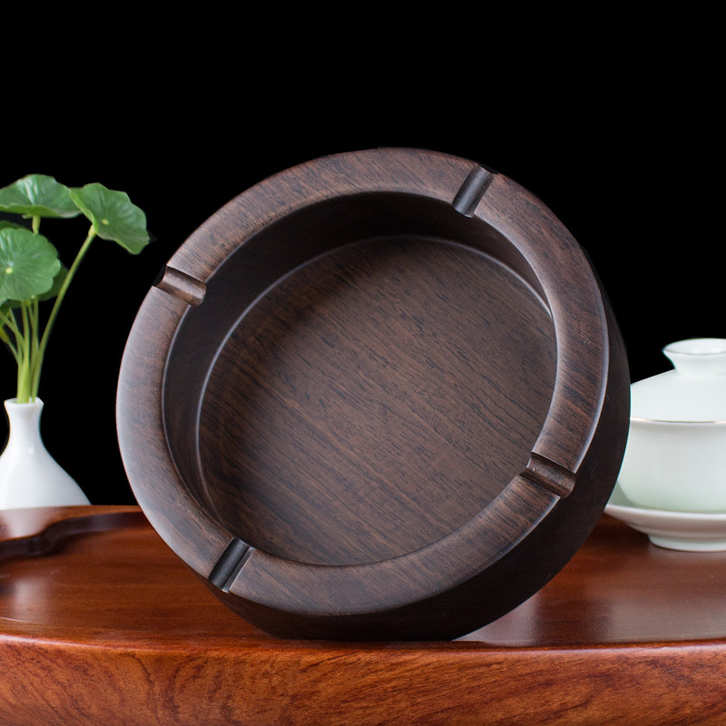 黑檀实木烟灰缸创意个性潮流多功能烟缸家用中式复古木质大号欧式