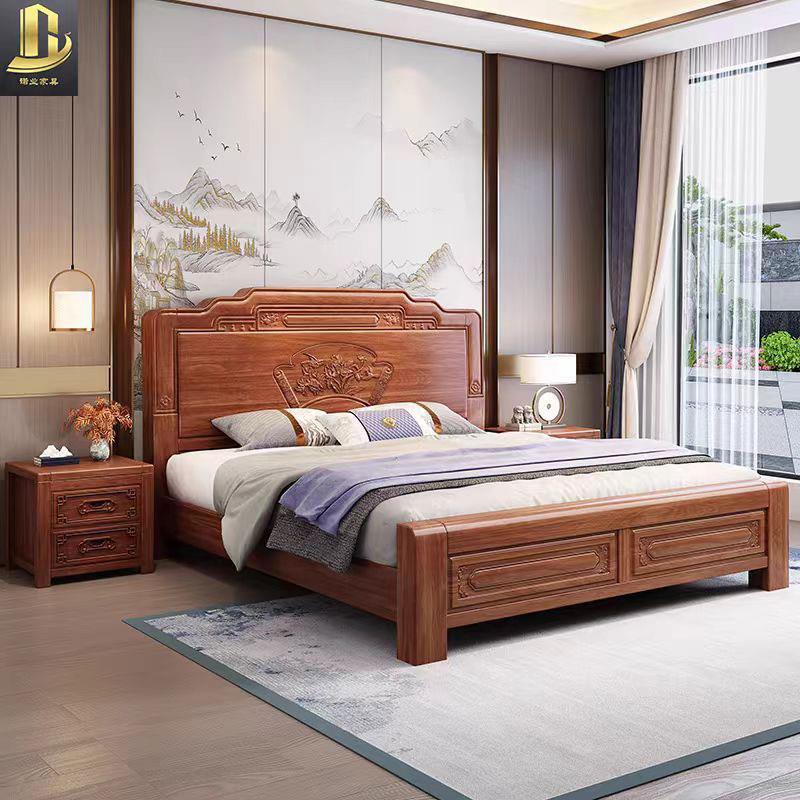 实木床金花梨木中式双人床1.8m主卧单人婚床1.5古典仿古雕花榫卯