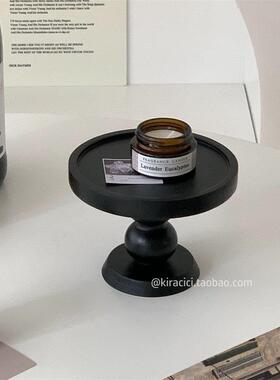 高级感覆古木质高脚托 托盘摆件ins风玄关置物盘首饰香薰展示收纳