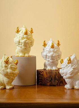 招财瑞兽麒麟摆件一对中式陶瓷客厅玄关办公桌面装饰乔迁开 业礼