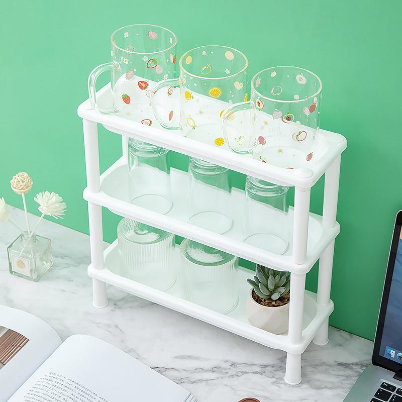 水杯茶杯收纳架迷你桌面层架学生宿舍办公室三层置物架多层储物架