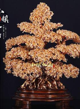 天然橄榄石黄水晶发财摇钱宝树家居新房客厅店铺公司开业礼品摆件