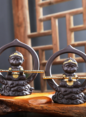 齐天大圣鱼缸造景摆件孙悟空紫砂茶宠茶台假山盆景摆件装饰品家居