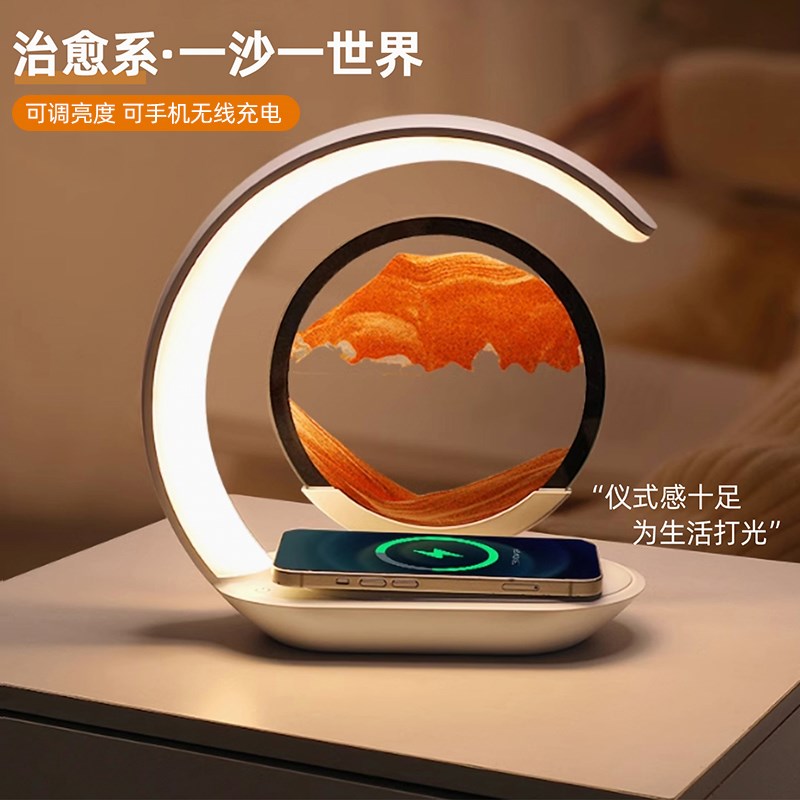 流沙画台灯无线充电卧室床头灯创意轻奢高级感装饰中式小夜灯礼物图片