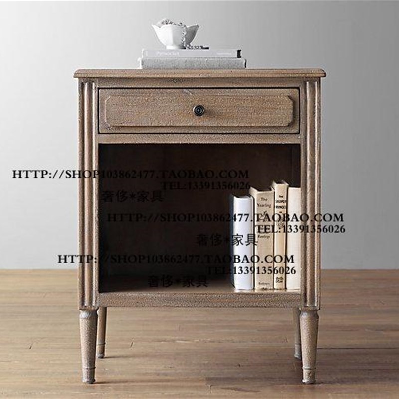 出口美国梅纳特拉新古典柱式橡木实木床头柜T斗柜边柜家具定制