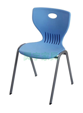 蓝色学生椅可堆叠塑钢会议椅带提手胶背彩色塑胶椅阅览室接待椅子