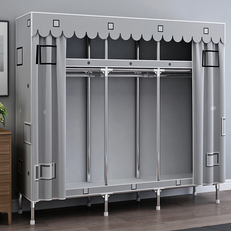金属简易布衣柜家用卧室出租房结实耐用全钢架钢管加粗加厚经济型