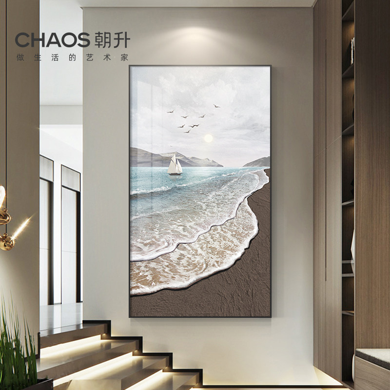 侘寂海浪玄关装饰画入户肌理感走廊过道挂画现代简约高档艺术壁画