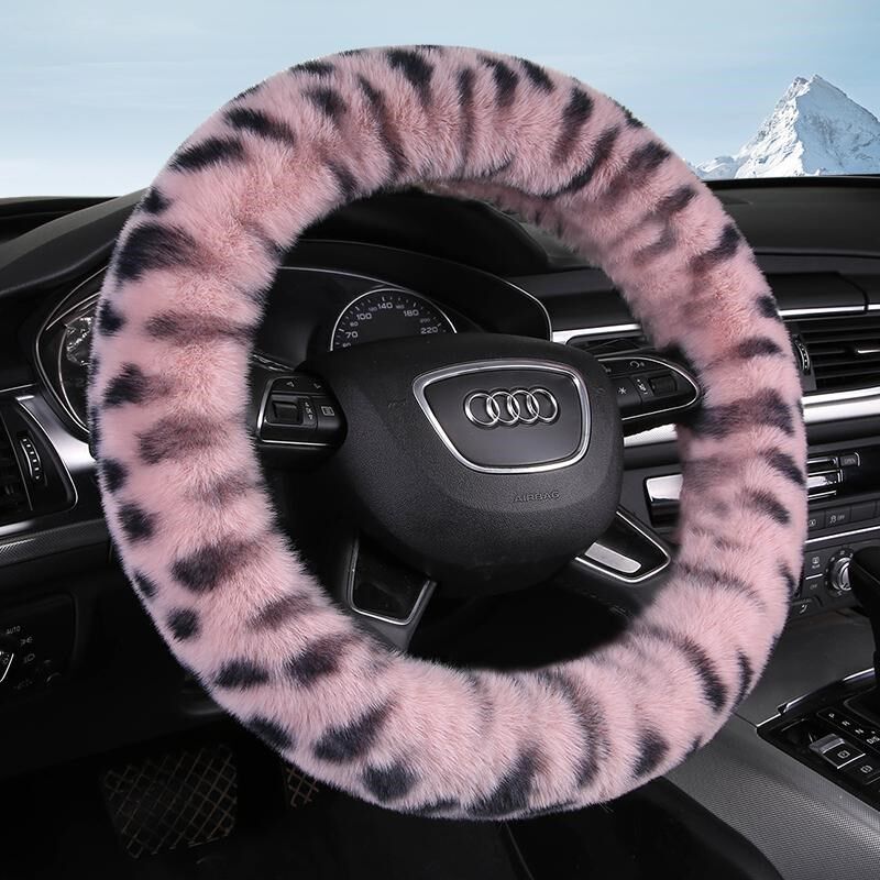 新款冬季短毛绒汽车方向盘套保暖豹纹通用毛毛把套仿兔毛保暖防滑