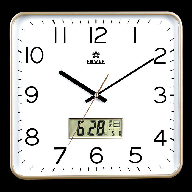 霸王钟表静音石英钟方形大挂表电子时钟欧式简约时尚家用客厅挂钟