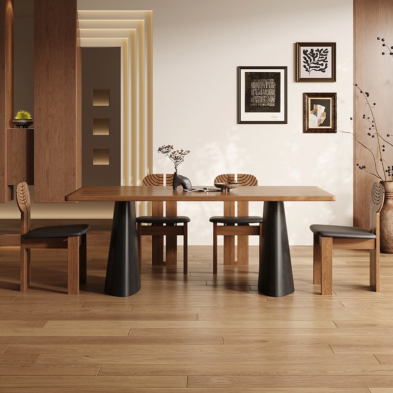 中古风实木餐桌长方形2024新款设计师创意复古家用黑胡桃实木饭桌