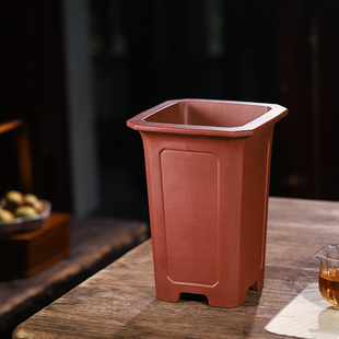 玖紫轩精品紫砂花盆原矿清水泥切角凹奎千筒春兰建兰盆透气桌面盆