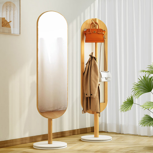 女生卧室全身镜落地镜入户家用可旋转试衣镜子带挂衣架一体穿衣镜