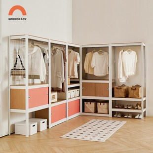 diy衣柜免打孔组装金属风框架结构低碳钢成品衣柜小户型卧室