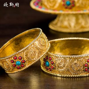 藏族曼茶罗家用供具佛具 铜曼扎盘 尼泊尔工艺品手工掐丝曼达盘