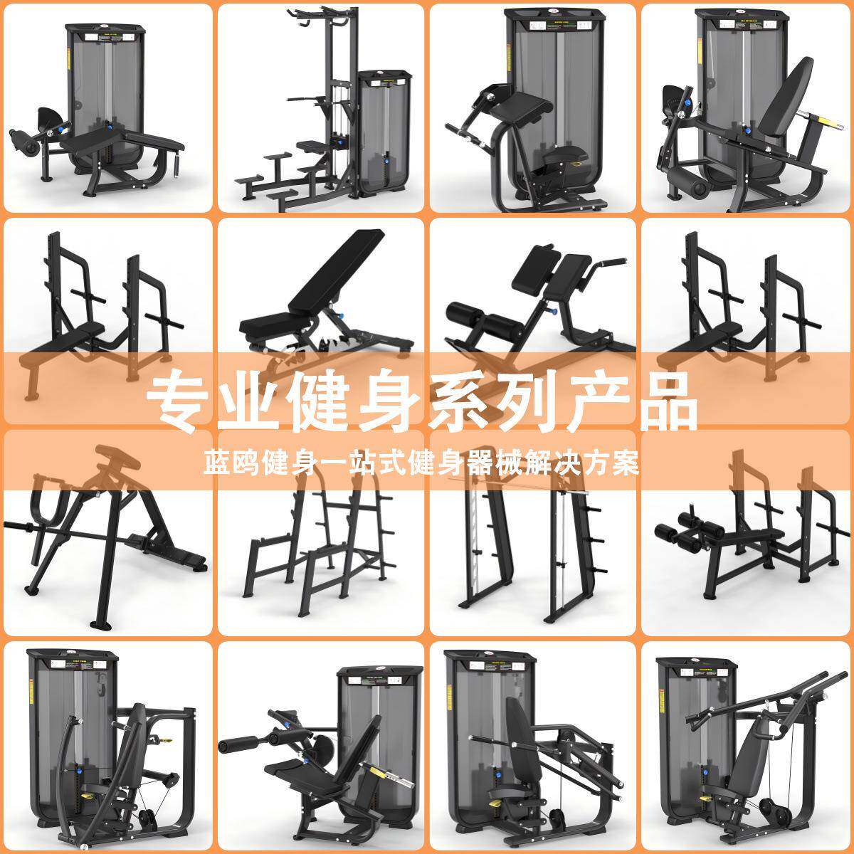 全套健身房力量训练肩推胸腹高低拉哑铃凳史密斯训练器外贸出口