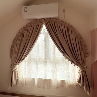 拱形窗帘 弧形门帘 窑洞圆型住宿B民宿酒店 遮光布帘纱 奶油风定