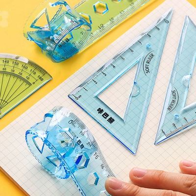 软尺硬尺四件套软直尺20cm带波浪线圆规尺子套尺三角尺小学生专用