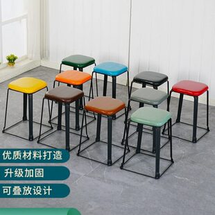 放商用餐饮简约餐桌方凳板凳铁圆厅PU客厅可凳子叠软包家用收纳凳