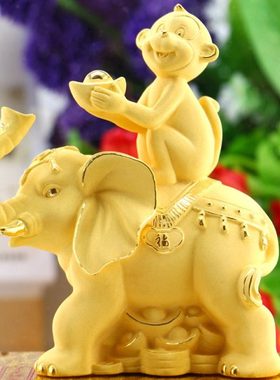 绒沙金吉祥招财大象摆件生肖猴子工艺品摆设新年贺岁开业吉祥礼品