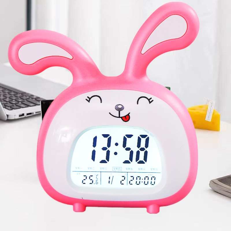 多功能电子音乐闹钟儿童用智能语音闹铃静音时钟夜灯大声床头简约