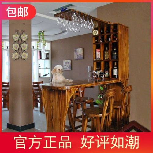 家用吧台桌实木隔断酒柜客厅玄关柜吧台吧椅组合现代简约门厅吧台