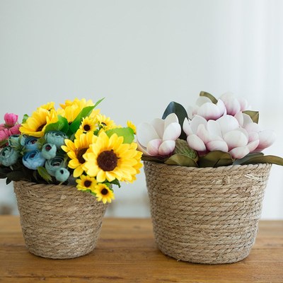 草绳编织收纳篮三件套花艺篮置物篮杂物蒲草编收纳筐子编织篮