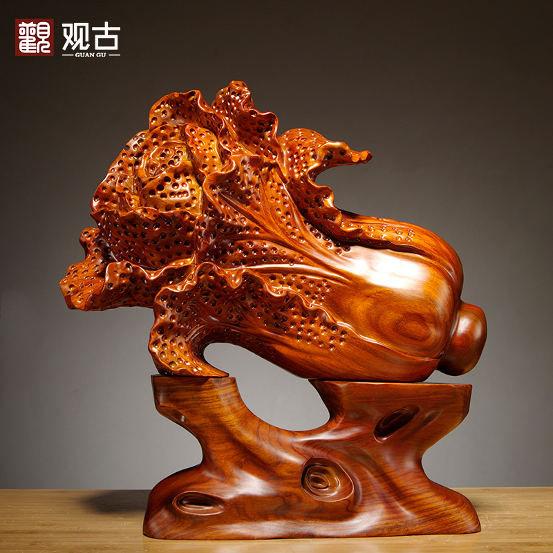 花梨木雕白菜摆件客厅玄关装饰品家居店铺红木雕刻开??业乔迁送礼
