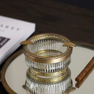 简约进口手工复古黄铜玻璃个性 费灵家居欧式 家用小号茶几烟灰缸